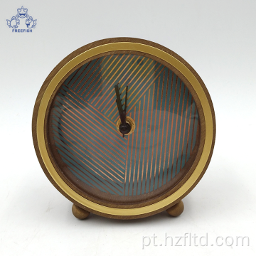 Relógio de mesa vintage redondo de madeira